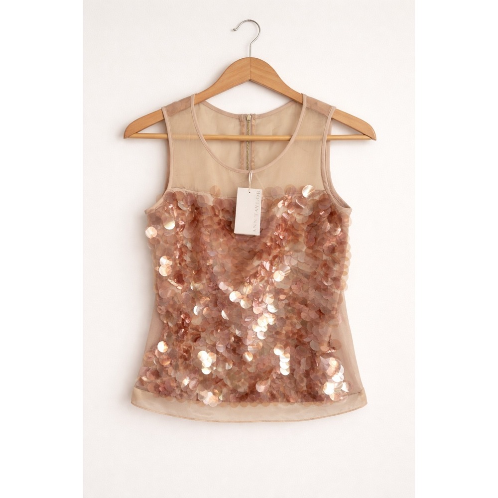 NWT Ann Taylor Sequin Cami Tank Size 2 Nude Beige Rose Gold Disco Glam Top